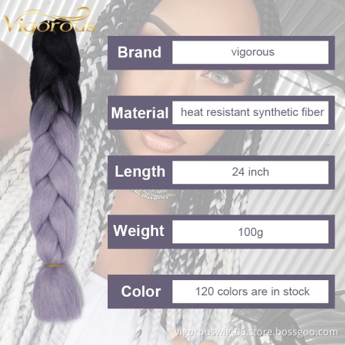 Vigorous Free Sample 24inch Synthetic Jumbo Braiding Hair Long Braid Hairpieces Ombre Crochet Braids Extensions for Black Women